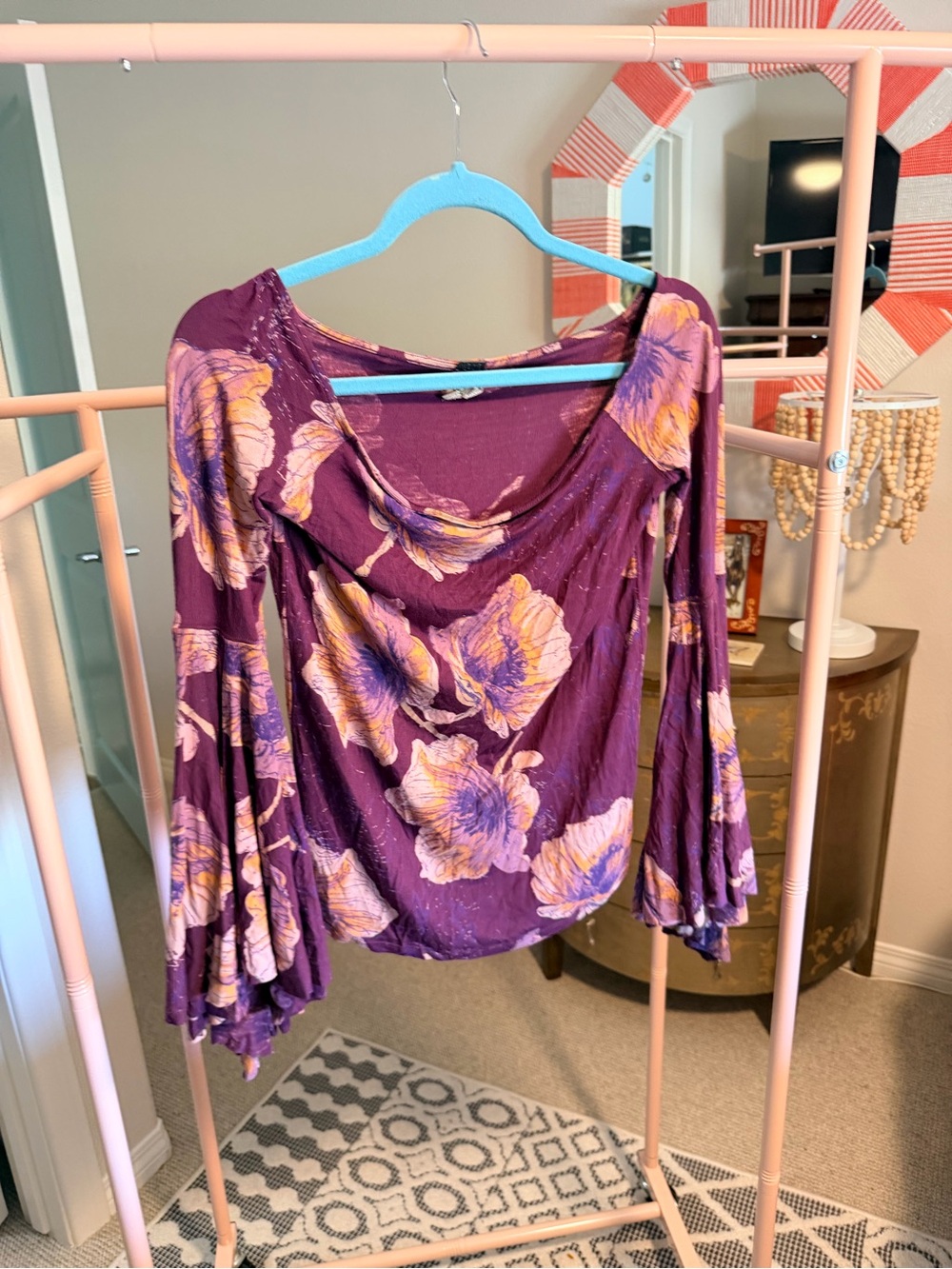 Free People Floral Boho Bell-Sleeve Blouse